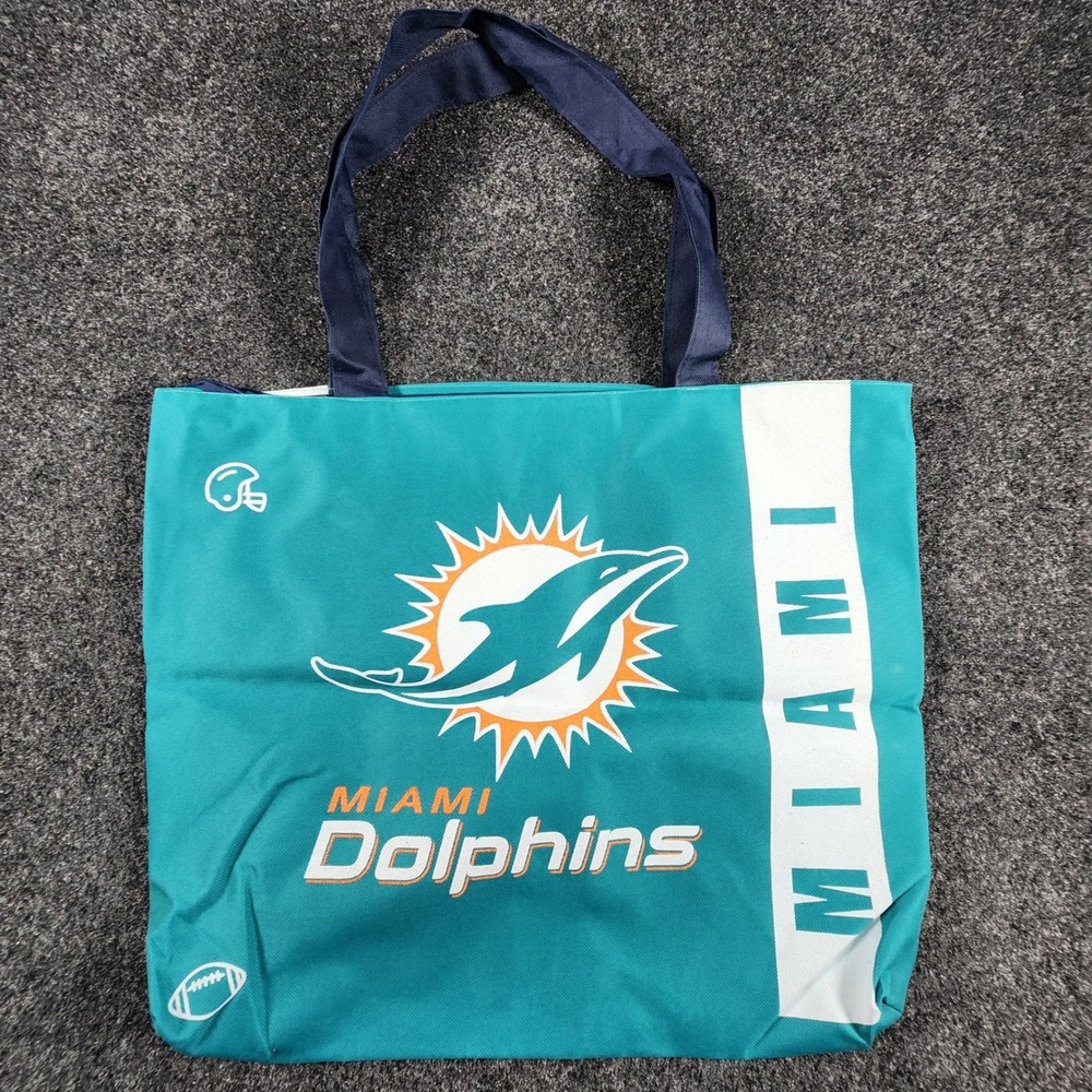 NFL Miami Dolphins Tote Bag Unisex Large Aqua Orange Zippered Canvas Fan Gear